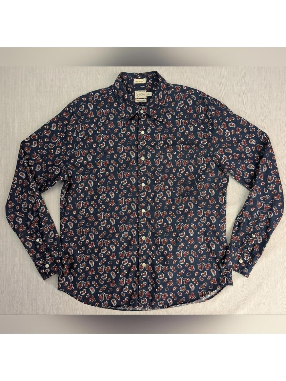 J.Crew Slim Untucked Secret Wash Paisley Button-Up Shirt Navy Red White Men's L